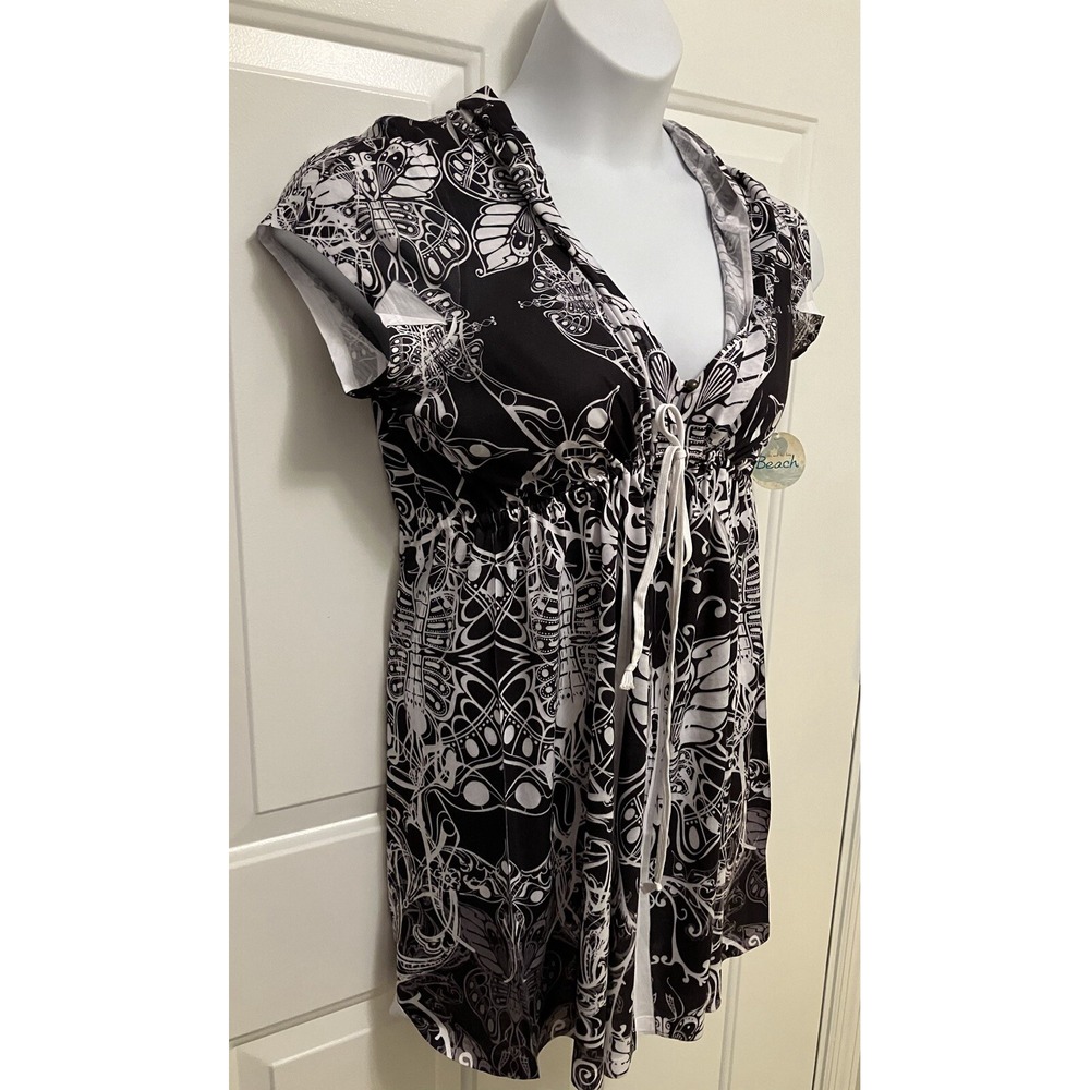 Live And Let Live NWT White Brown Floral Beach Shirt Coverup Large Boho Women’s - Picture 7 of 7
